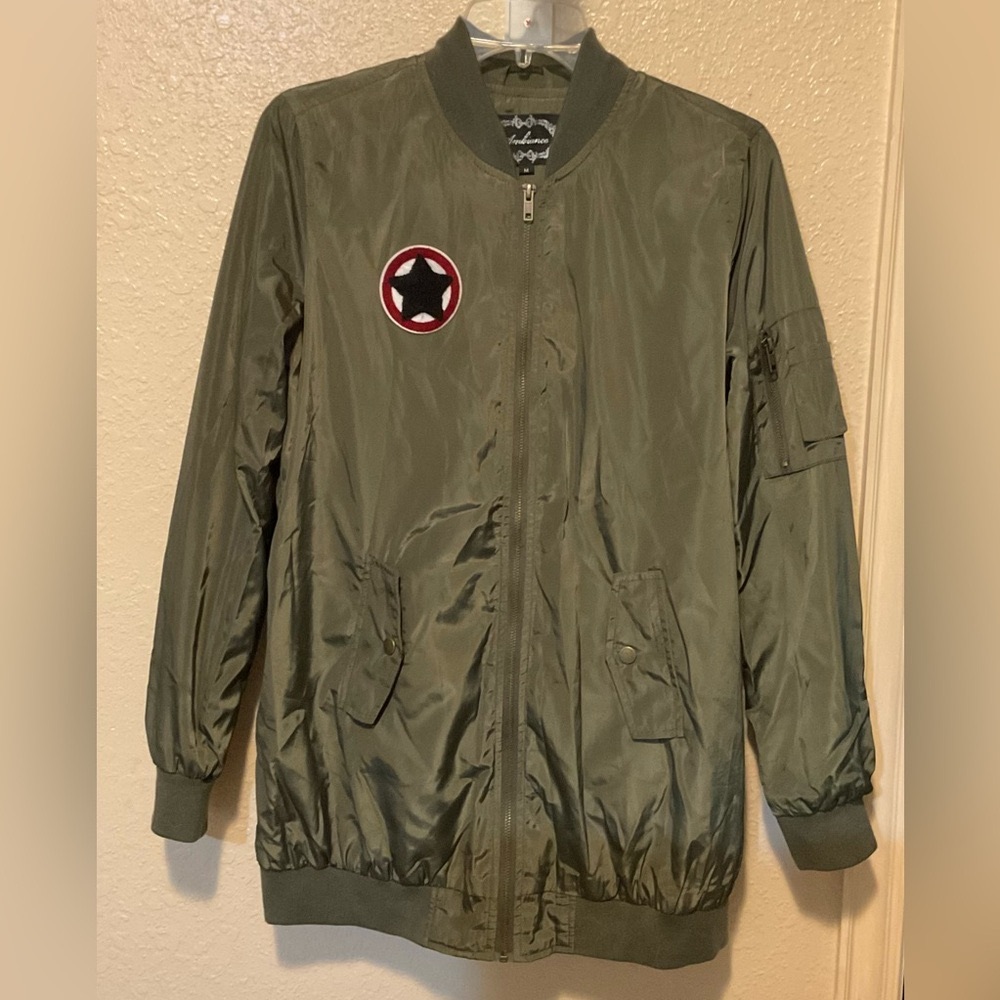 NWT Ambiance Medium Bomber Jacket Olive/Army Green Zipper Pockets Linned
